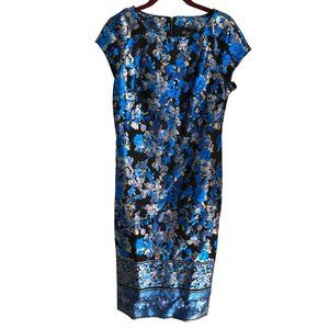 Beige by eci Metallic Blue Floral body-con Dress